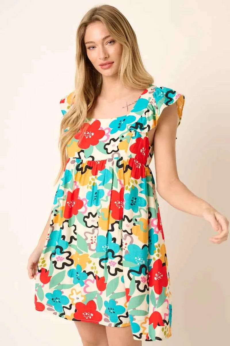Mittoshop Multi Color Flower Print Babydoll Dress