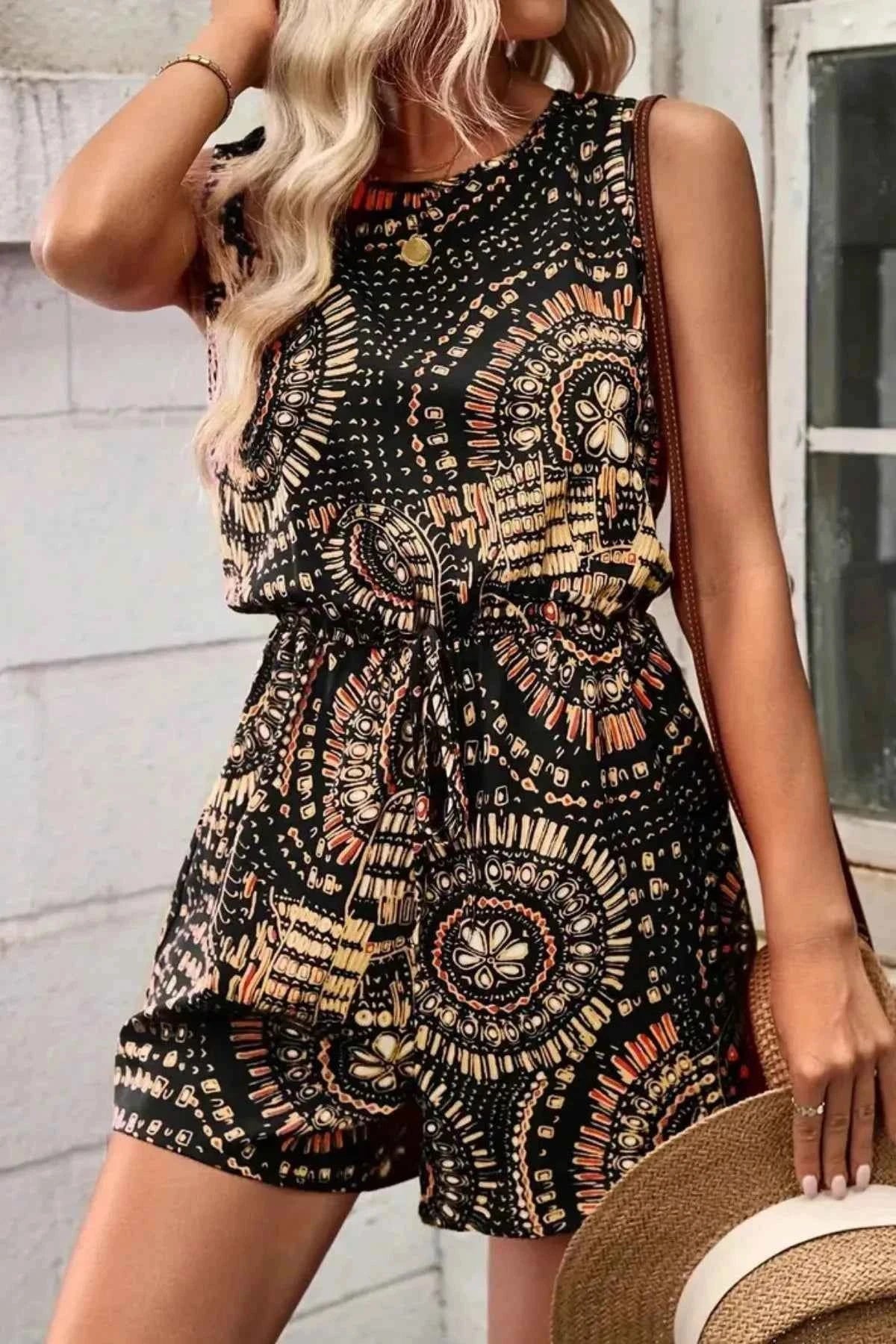 Boho Floral Print Sleeveless Summer Romper