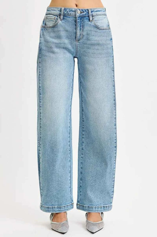 RISEN Mid Rise Wide Barrel Transferable Leg Snap Jeans