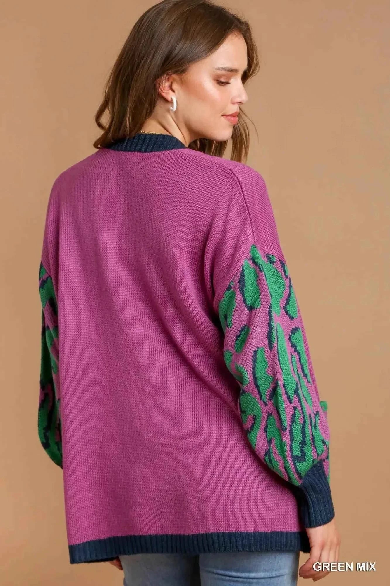 Umgee Animal Print Open Front Sweater Cardigan