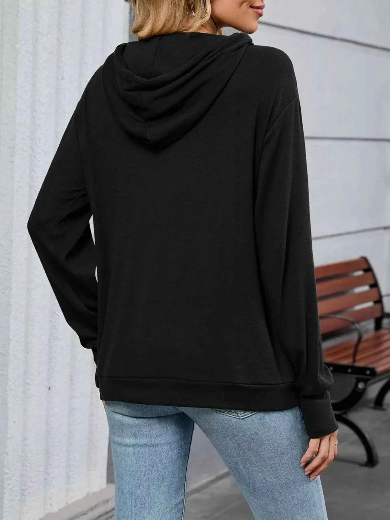 Contrast Letter Graphic Drawstring Long Sleeve Hoodie