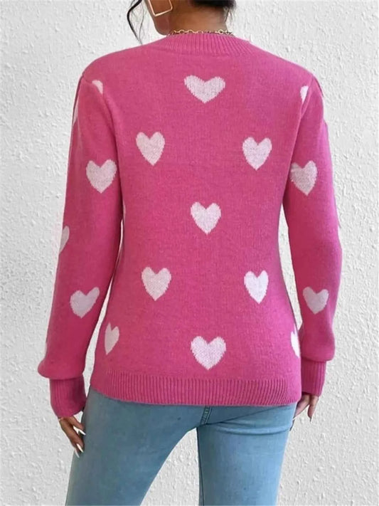 Heart Pattern Round Neck Sweater