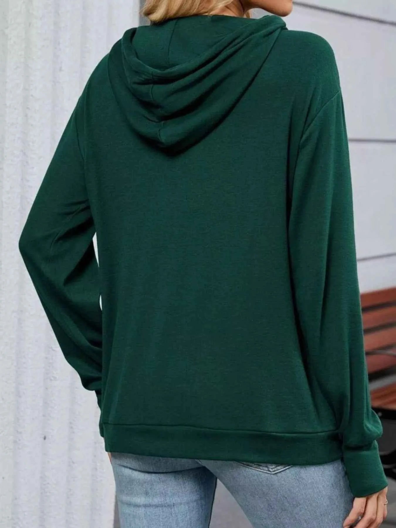 Contrast Letter Graphic Drawstring Long Sleeve Hoodie