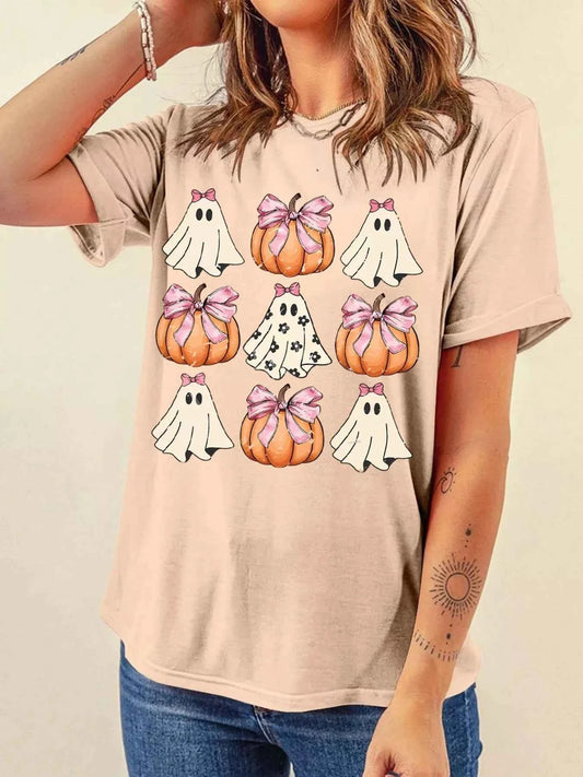 Halloween Bowknot Ghost Pumpkin Graphic T Shirt