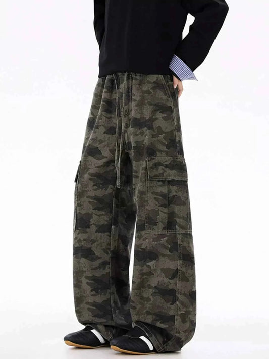 Men's Plus Size Drawstring Camouflage Wide Leg Pants