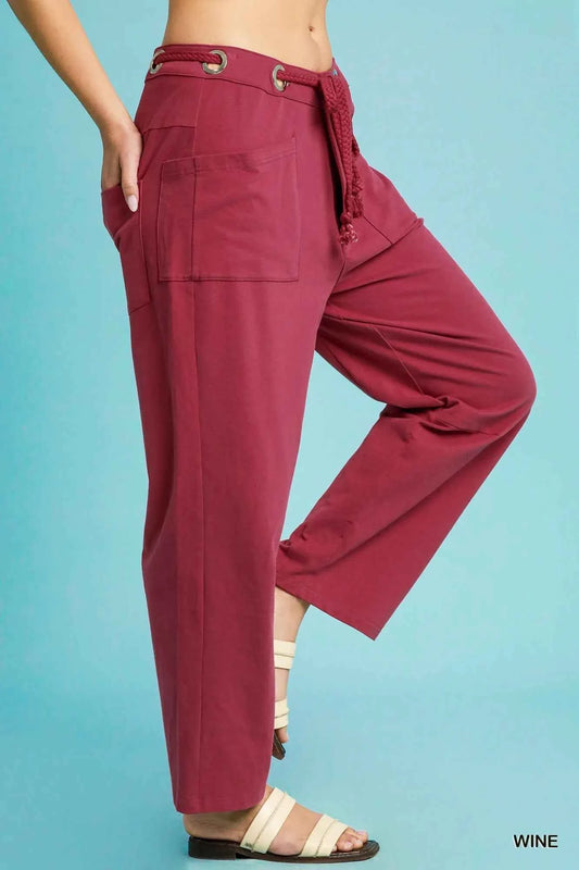 Umgee Drawstring Wide Leg Casual Pants