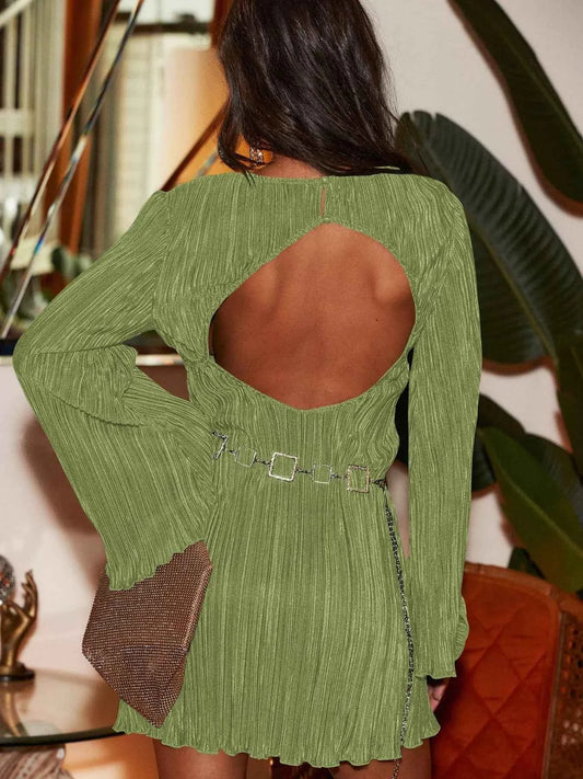 Cutout Back Flare Sleeve Dress