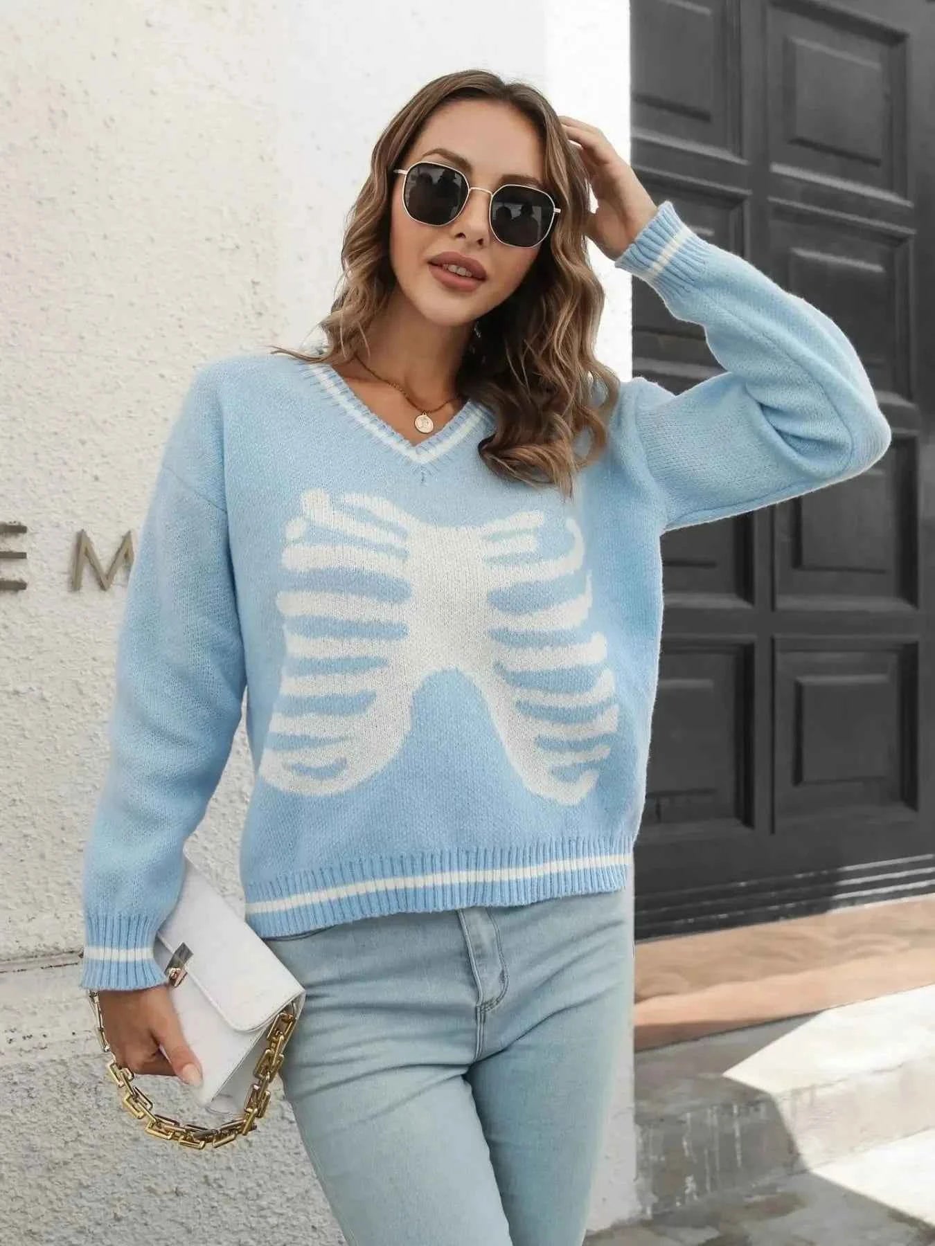 V-Neck Dropped Shoulder Sweater