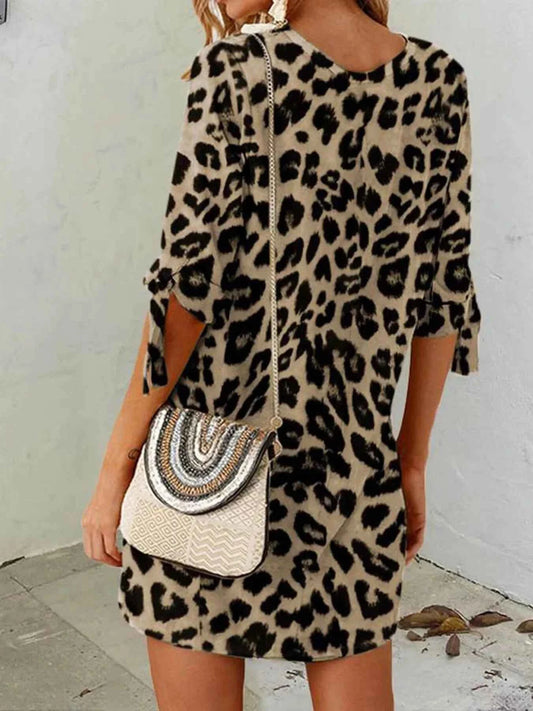 Leopard Round Neck Half Sleeve Dress