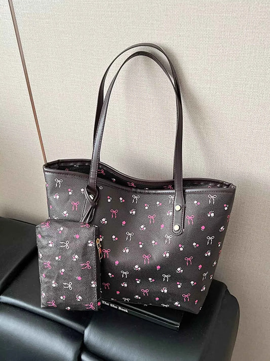 Printed Tote Shoulder Bag with Pouch