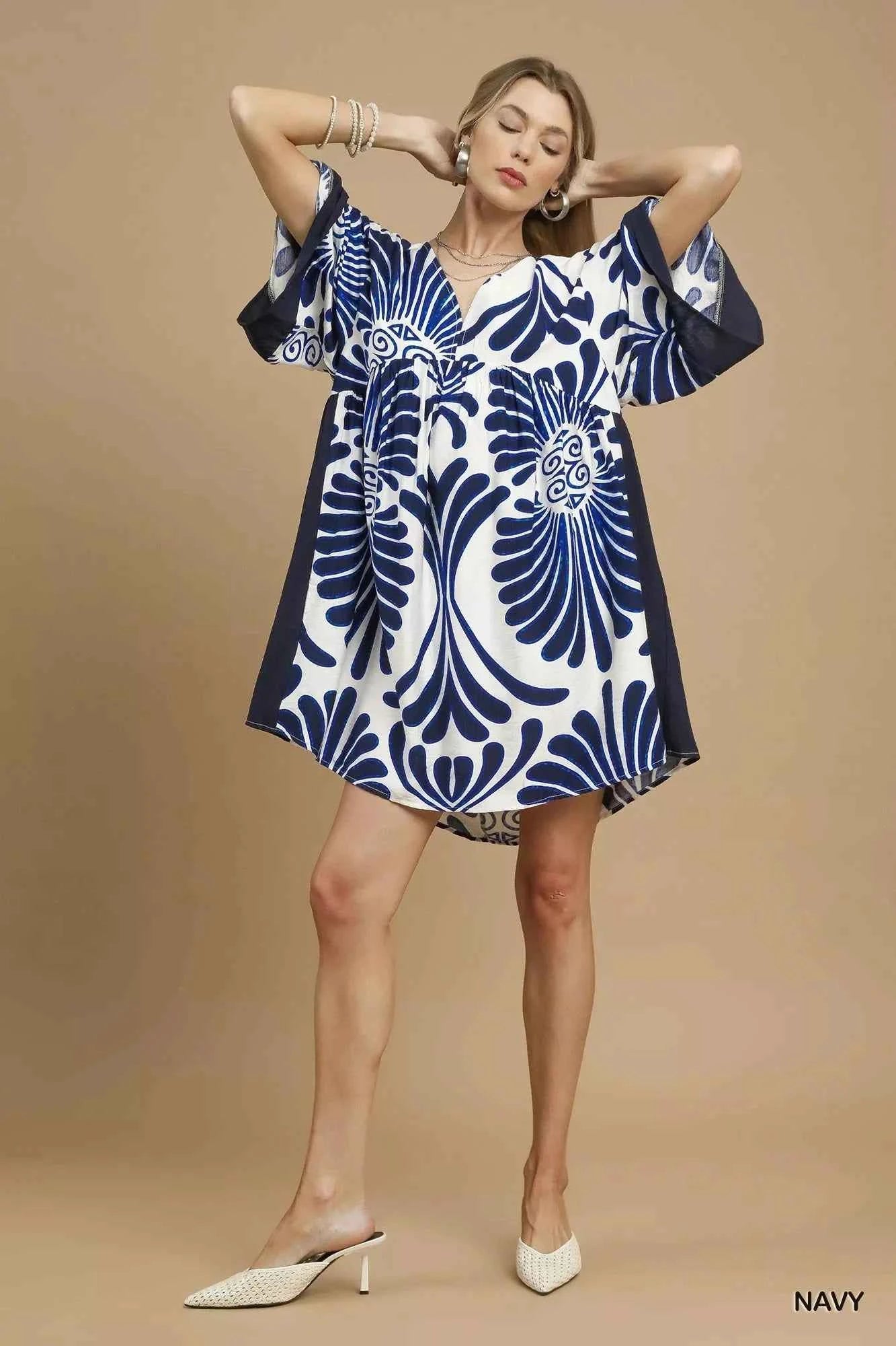 Umgee Abstract Print Kimono Sleeve Mini Dress
