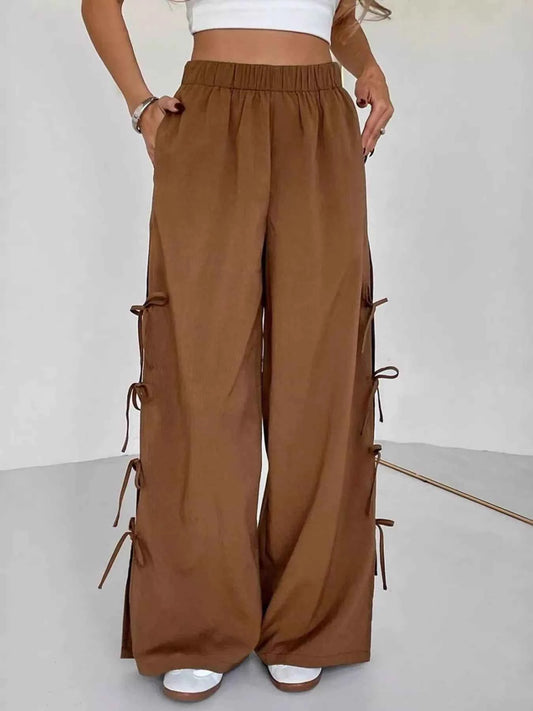 Side Tie Wide Leg Pants