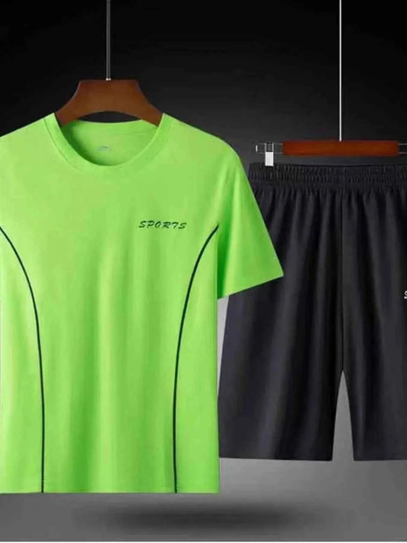 Men's Plus Size Round Neck Short Sleeve Top and Shorts Active Set