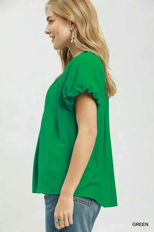 Umgee Gathered V-Neck Top