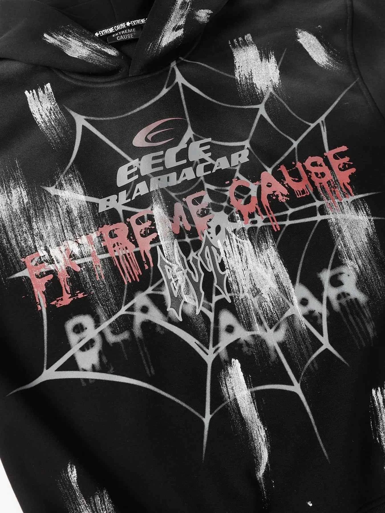 Men's Gothic Spider Web Graffiti Print Hoodie