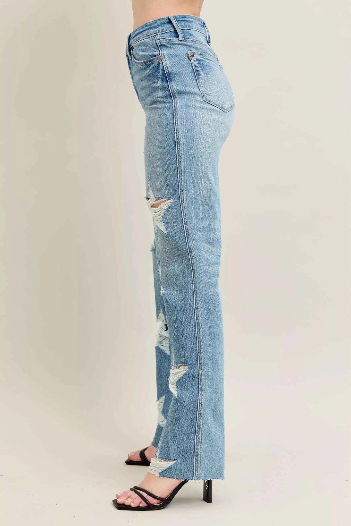 Judy Blue Full Size High Waist Rigid Magic Star Shaped Destroy 90's Straight Jeans Plus Size
