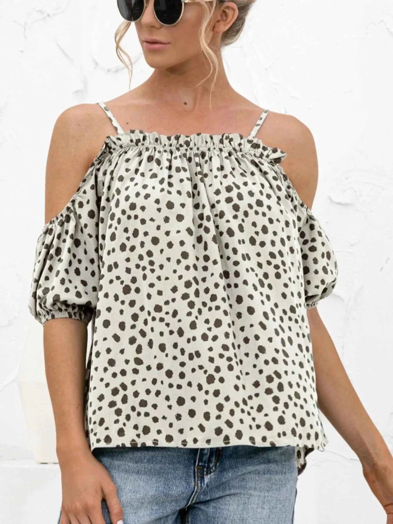 Puff Sleeve Polka Dot Ruffle Cami Top