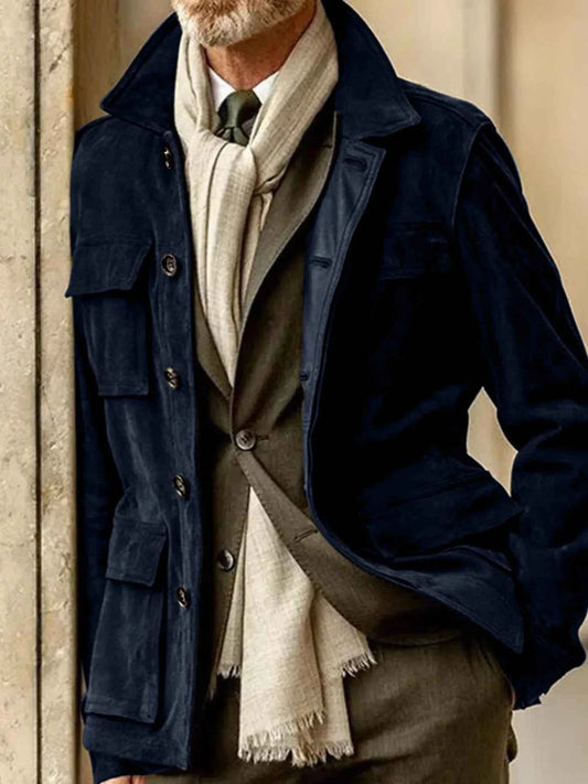 Men's Full Size Button Up Long Sleeve Jacket Plus Size