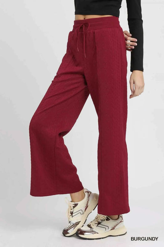 Umgee Cable Knit Textured Wide Leg Pants