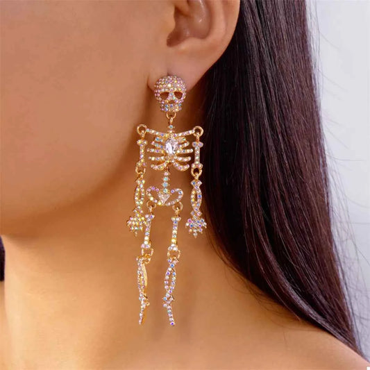 Halloween Skeleton Skull Zircon Drop Earrings
