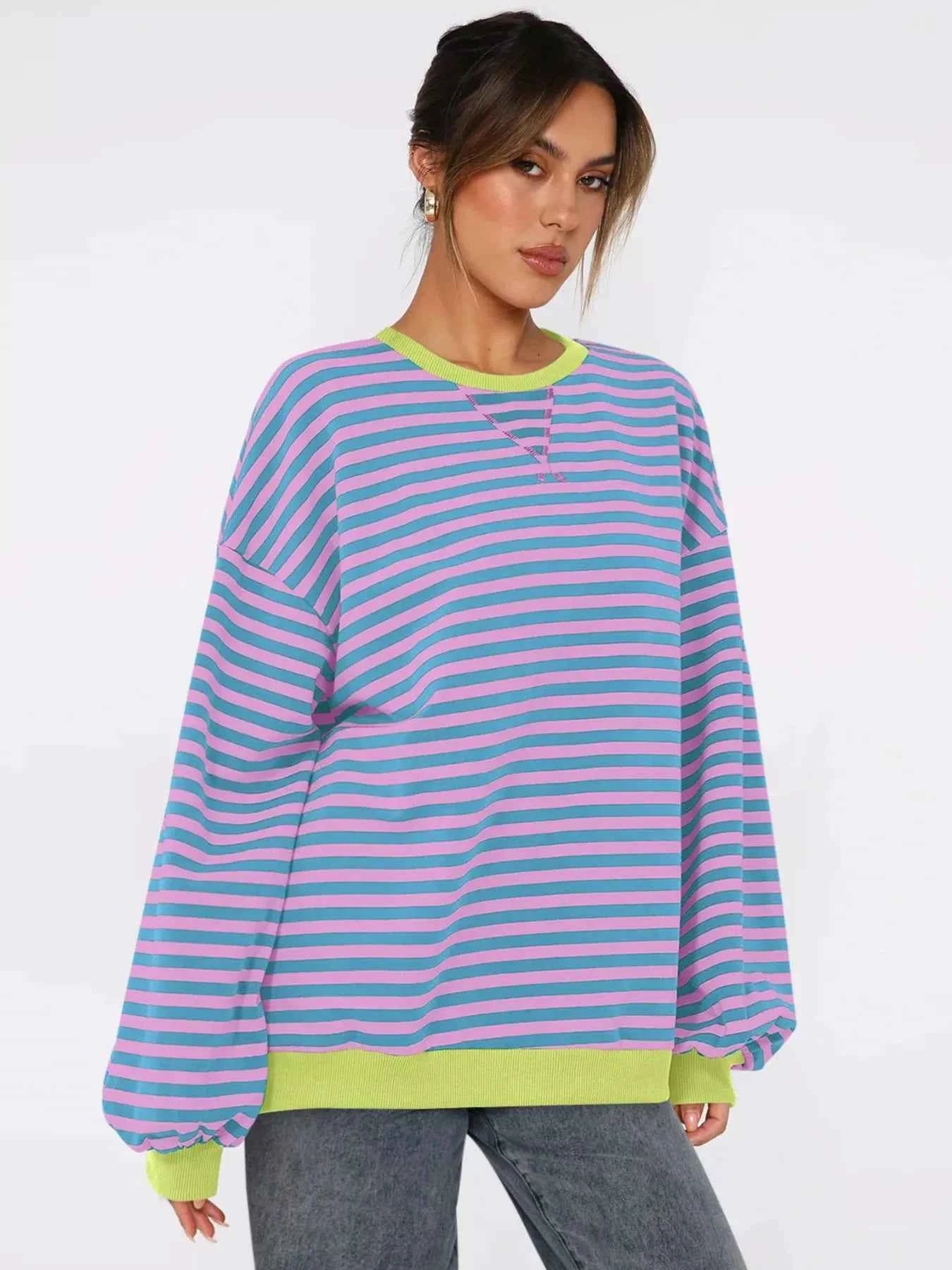 Striped Round Neck Long Sleeve Sweatshirt