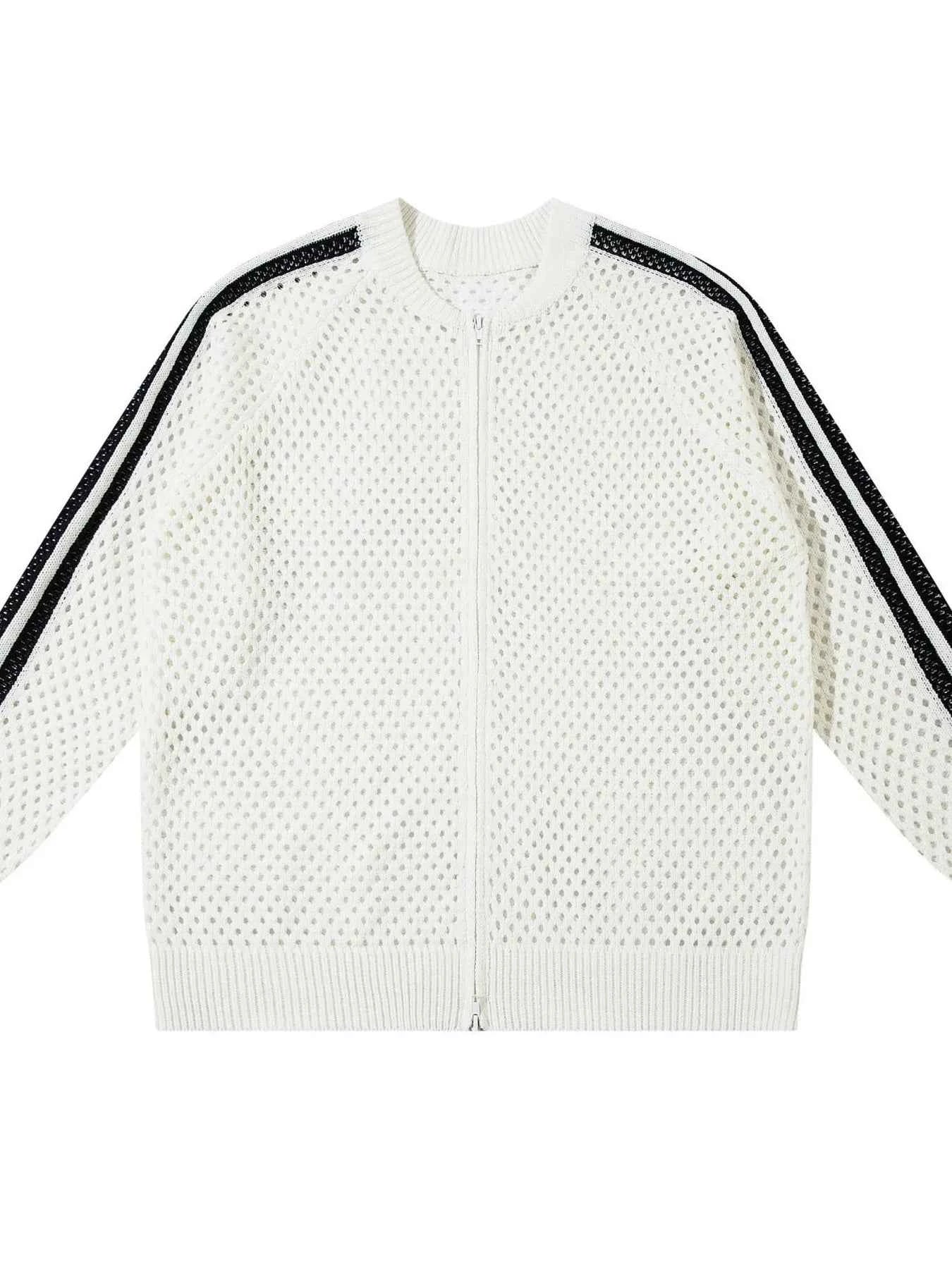 Men's Openwork Contrast Stripe Zip Up Long Sleeve Jacket
