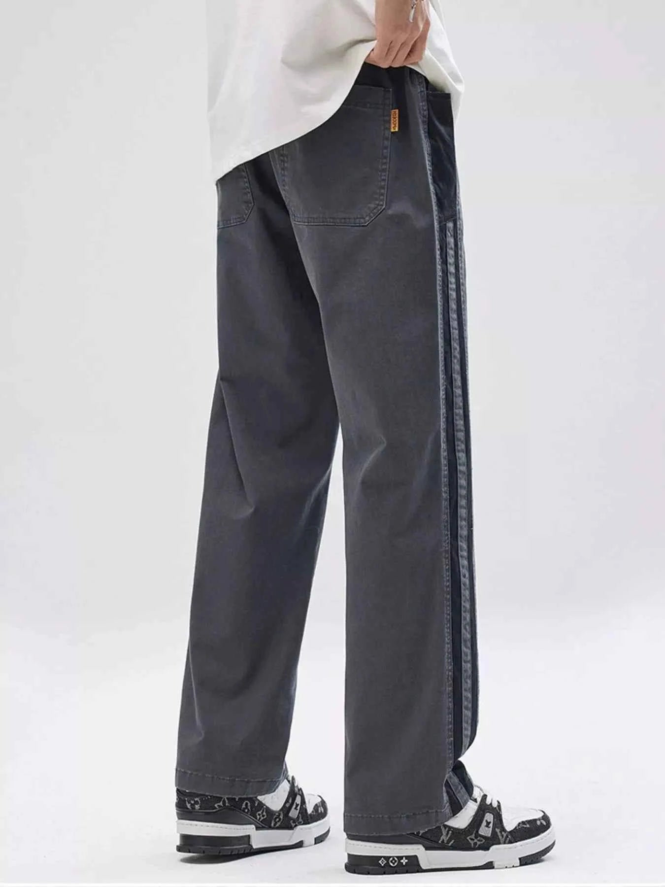 Men's Full Size Wide-Leg Casual Pants with Side Stripe Detail Plus Size