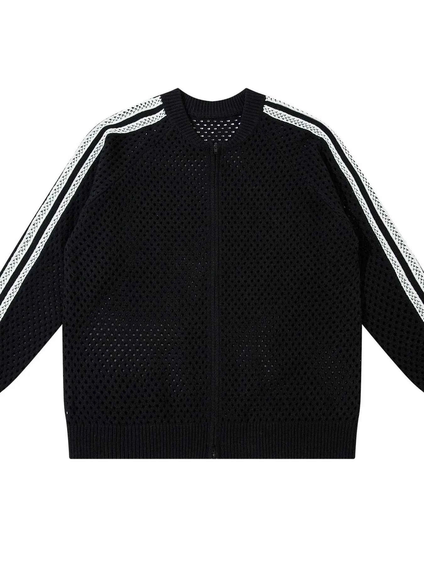 Men's Openwork Contrast Stripe Zip Up Long Sleeve Jacket