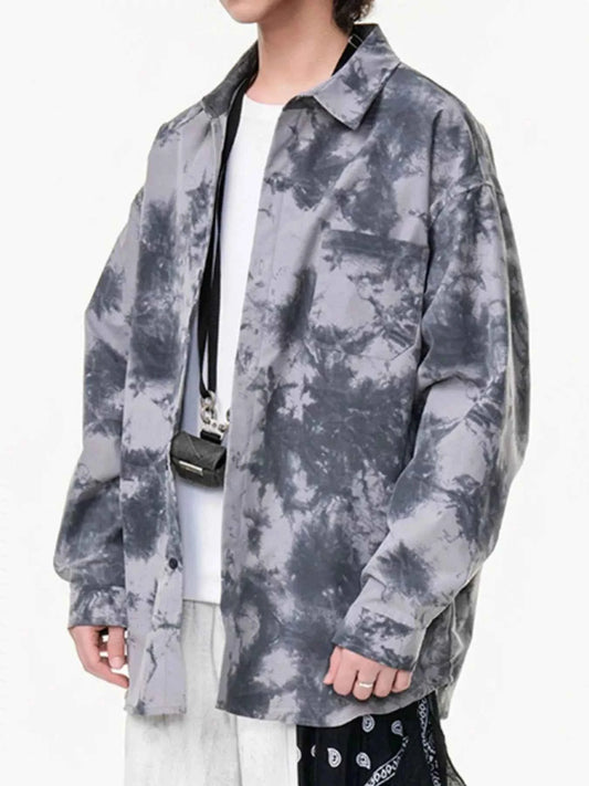 Men's Plus Size Tie-Dye Oversized Button-Up Shirt