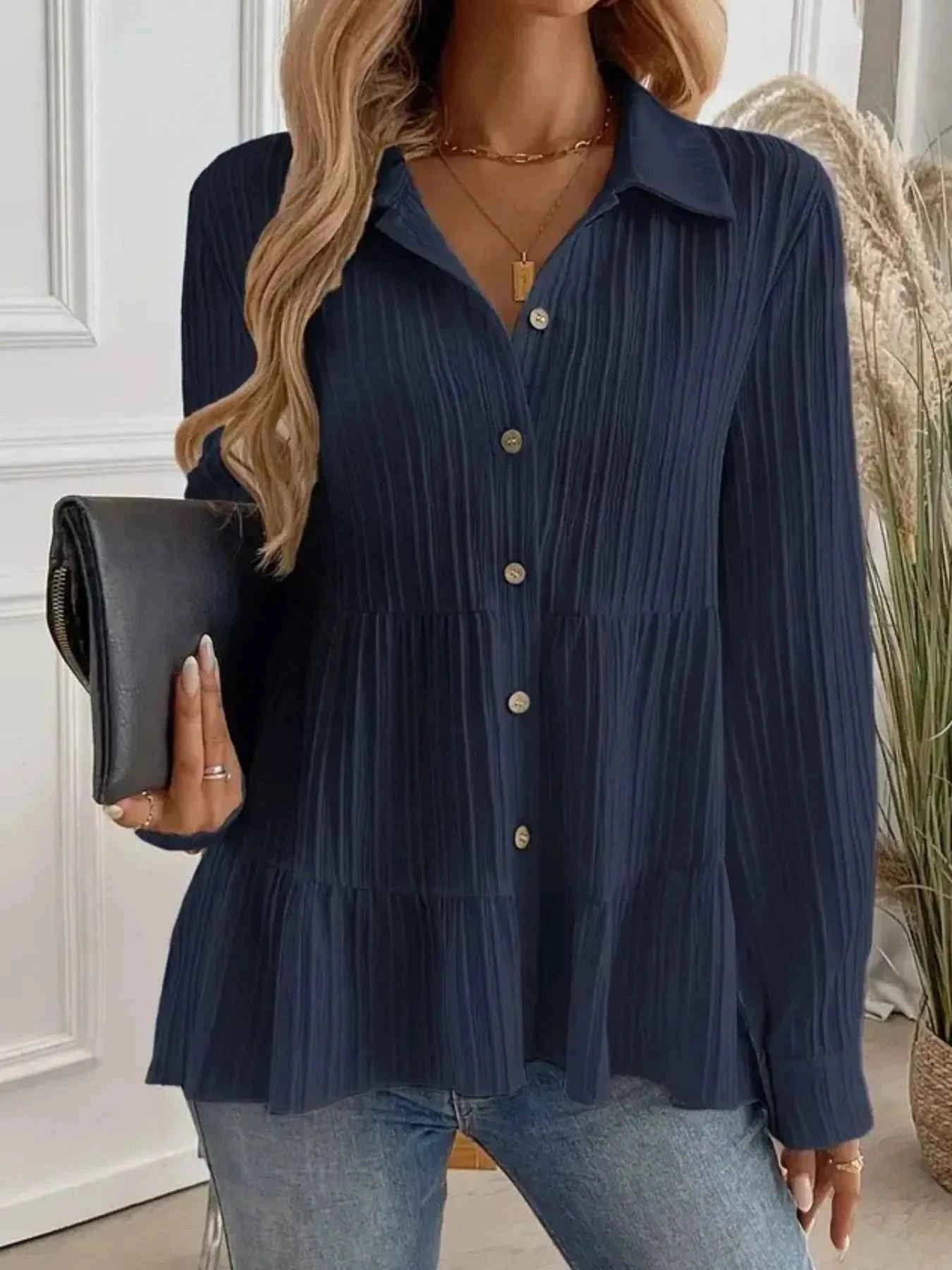 Striped Button-Down Tiered Shirt