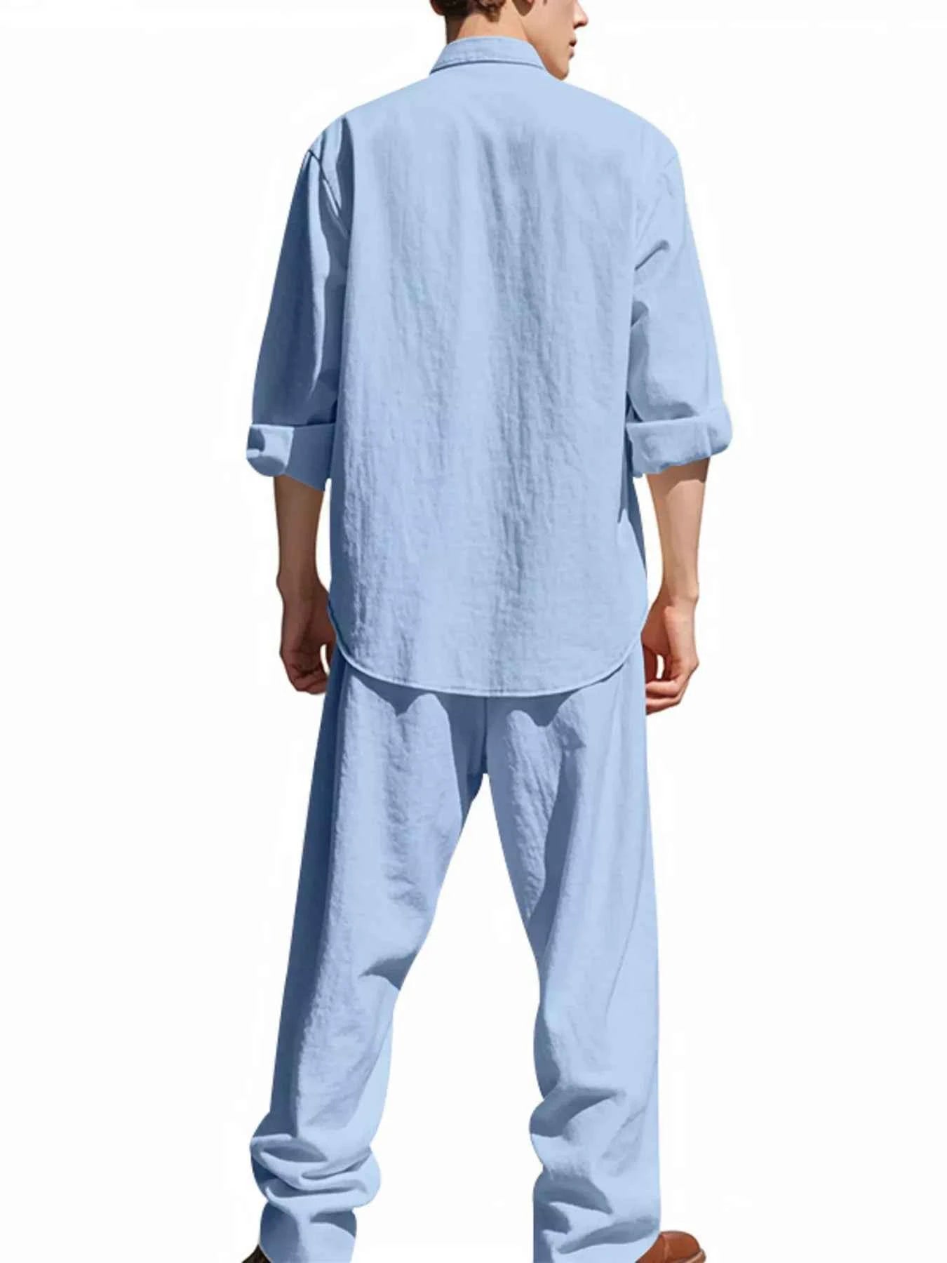 Men's Full Size Button Up Long Sleeve Shirt and Pants Plus Size