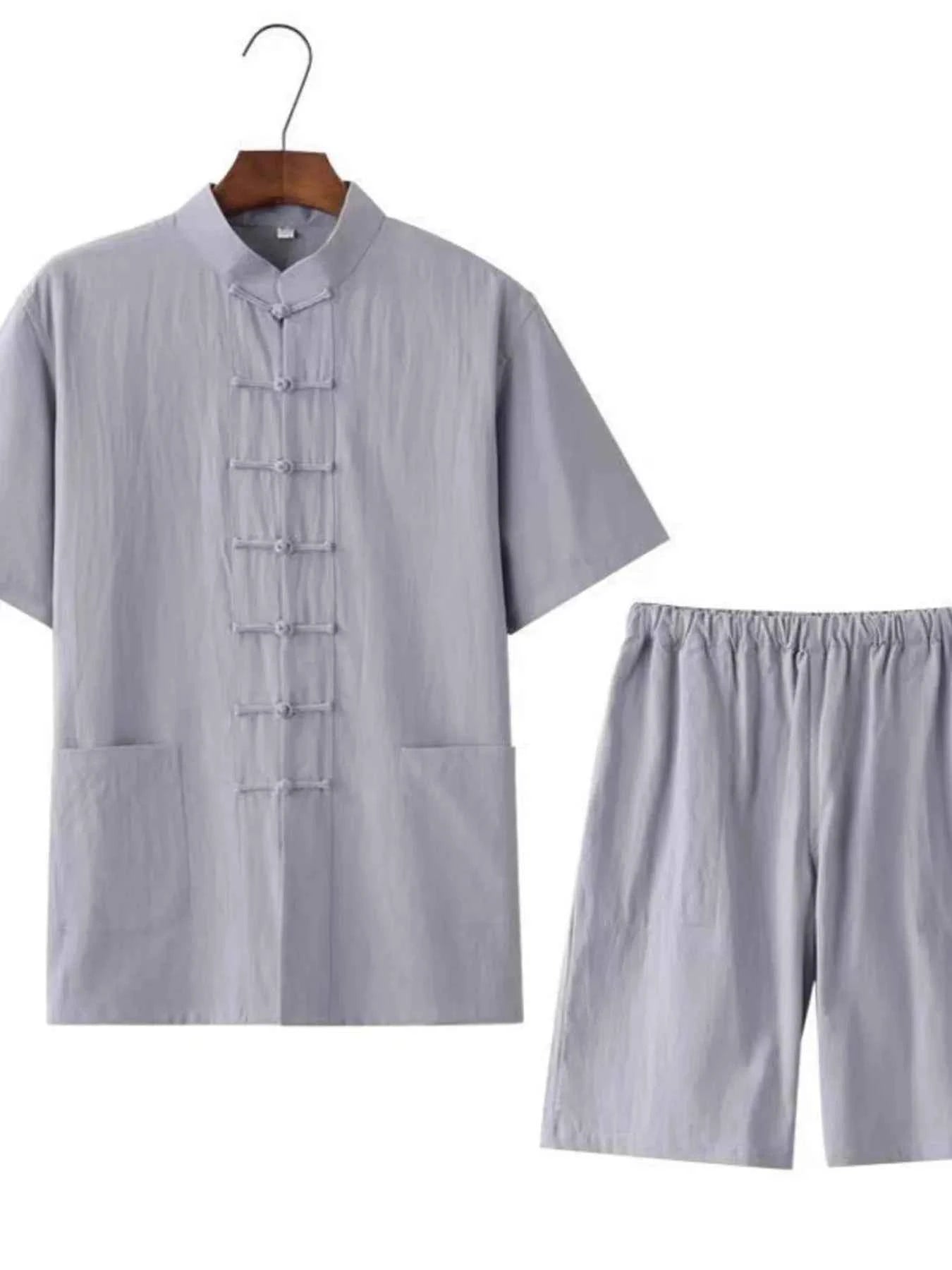 Men's Plus Size Chinese Style Top and Shorts Set