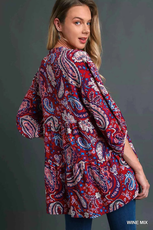 Umgee Mix Paisley Boho Tunic Blouse