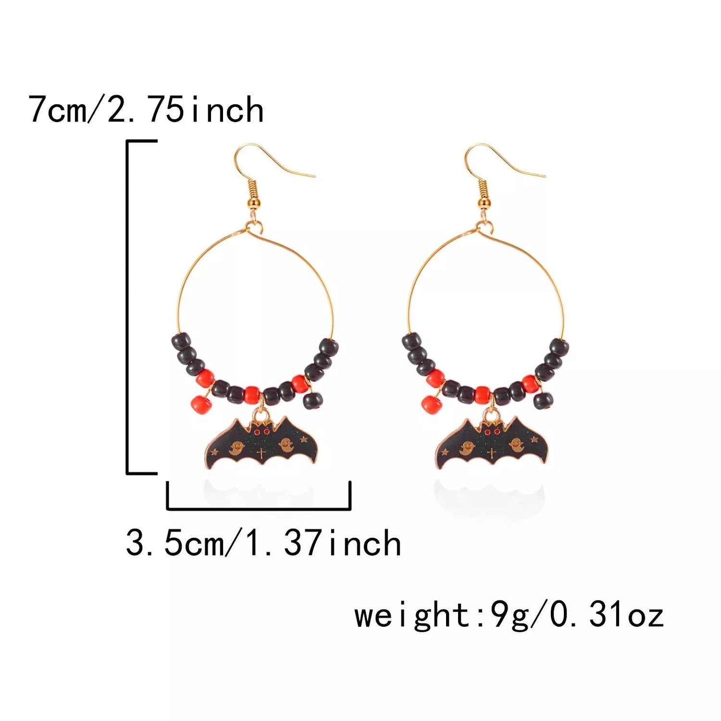 Halloween Bat Charm Hoop Earrings