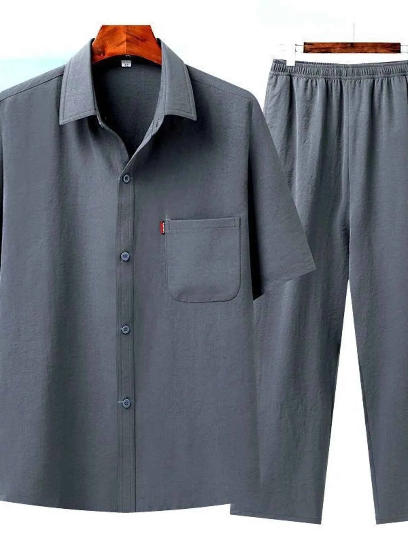 Men's Full Size Button Up Short Sleeve Shirt and Pants Set Plus Size