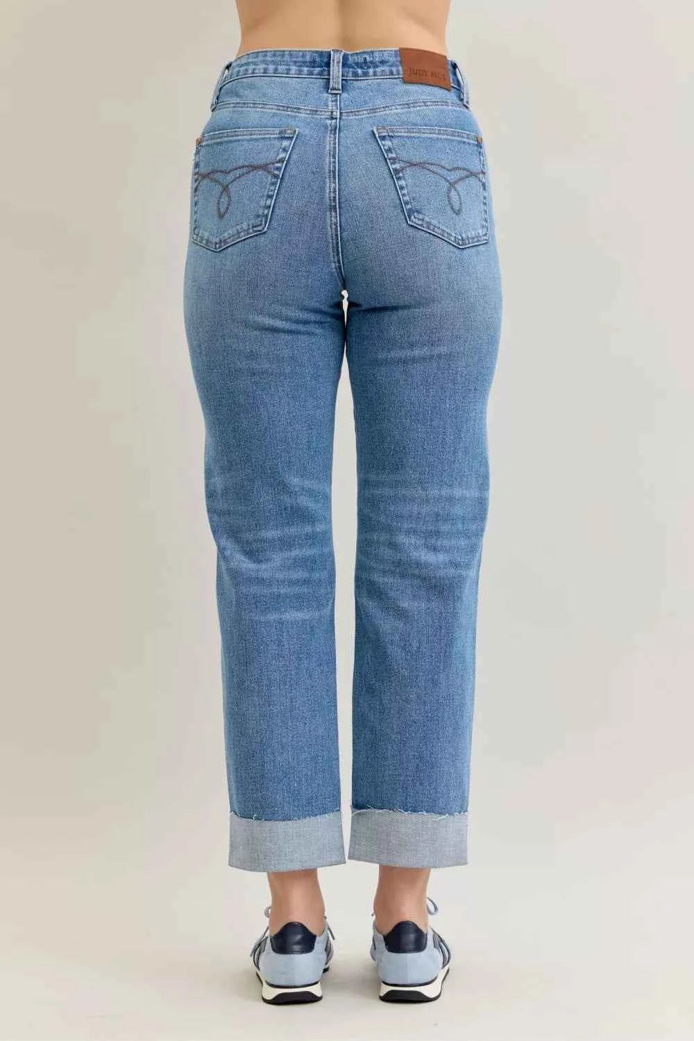Judy Blue High Waist Bf Criss-cross Mild Destroy Jeans with Single Cuff