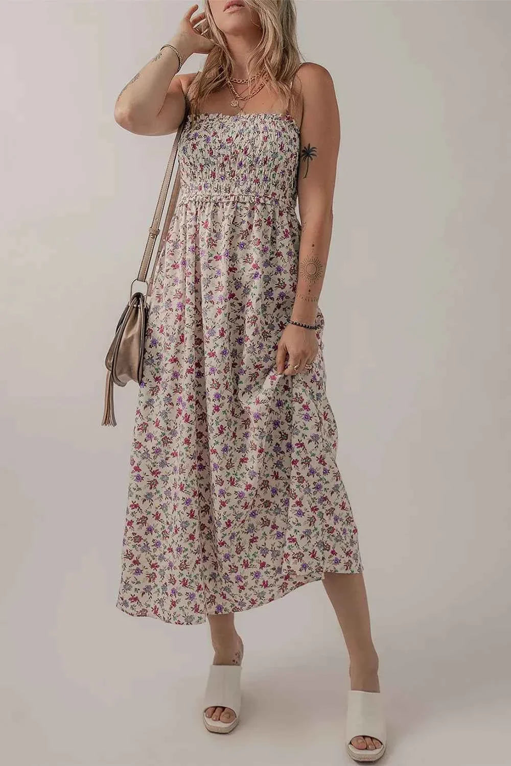 Multicolour Bohemian Ditsy Floral Smocked Fit Flare Sundress