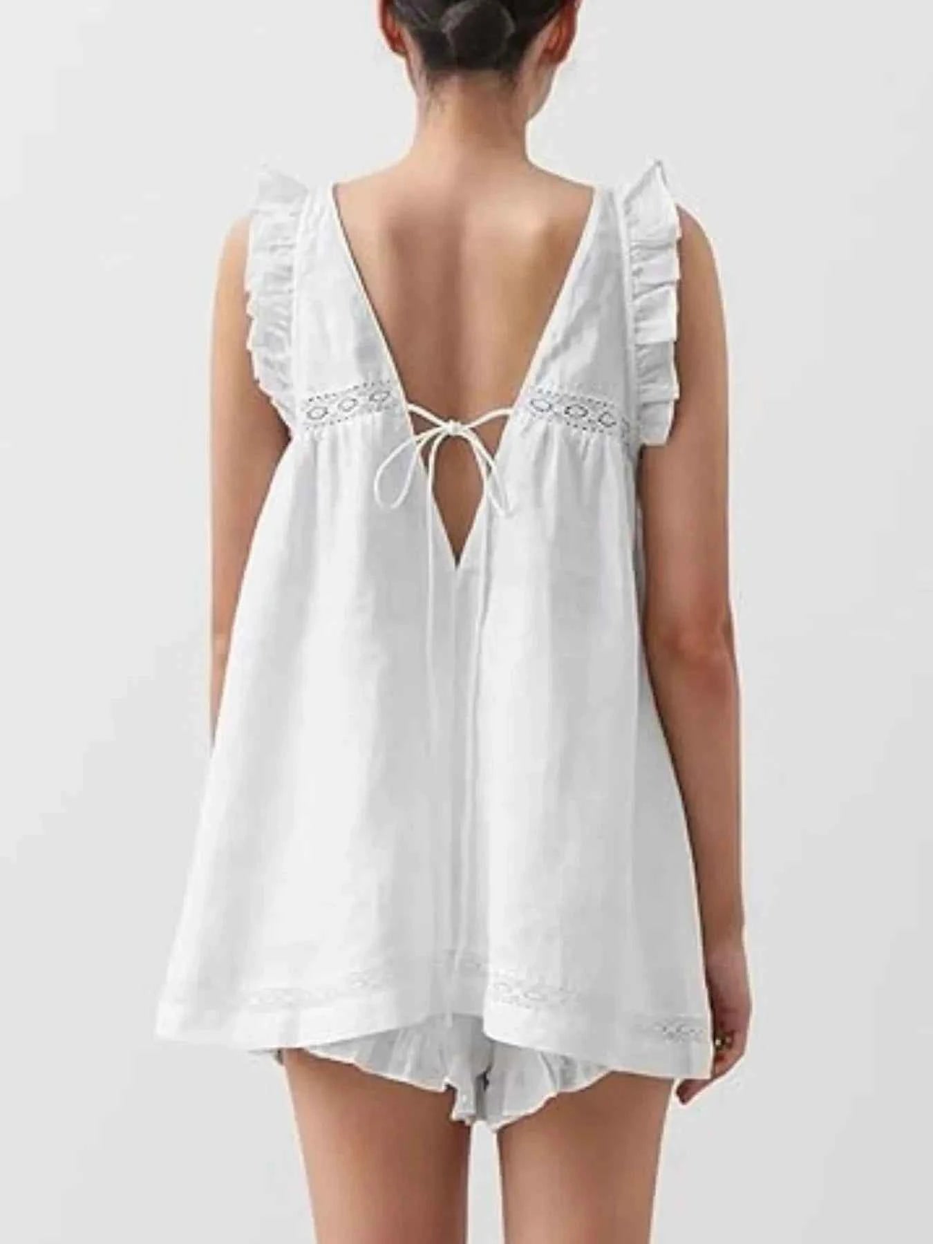 Ruffled V-Neck Top and Shorts Set