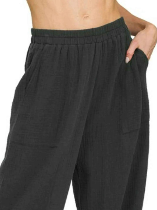 Zenana Double Gauze Elastic Band Pants
