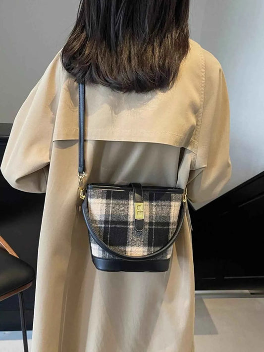 Plaid Bucket Crossbody Bag