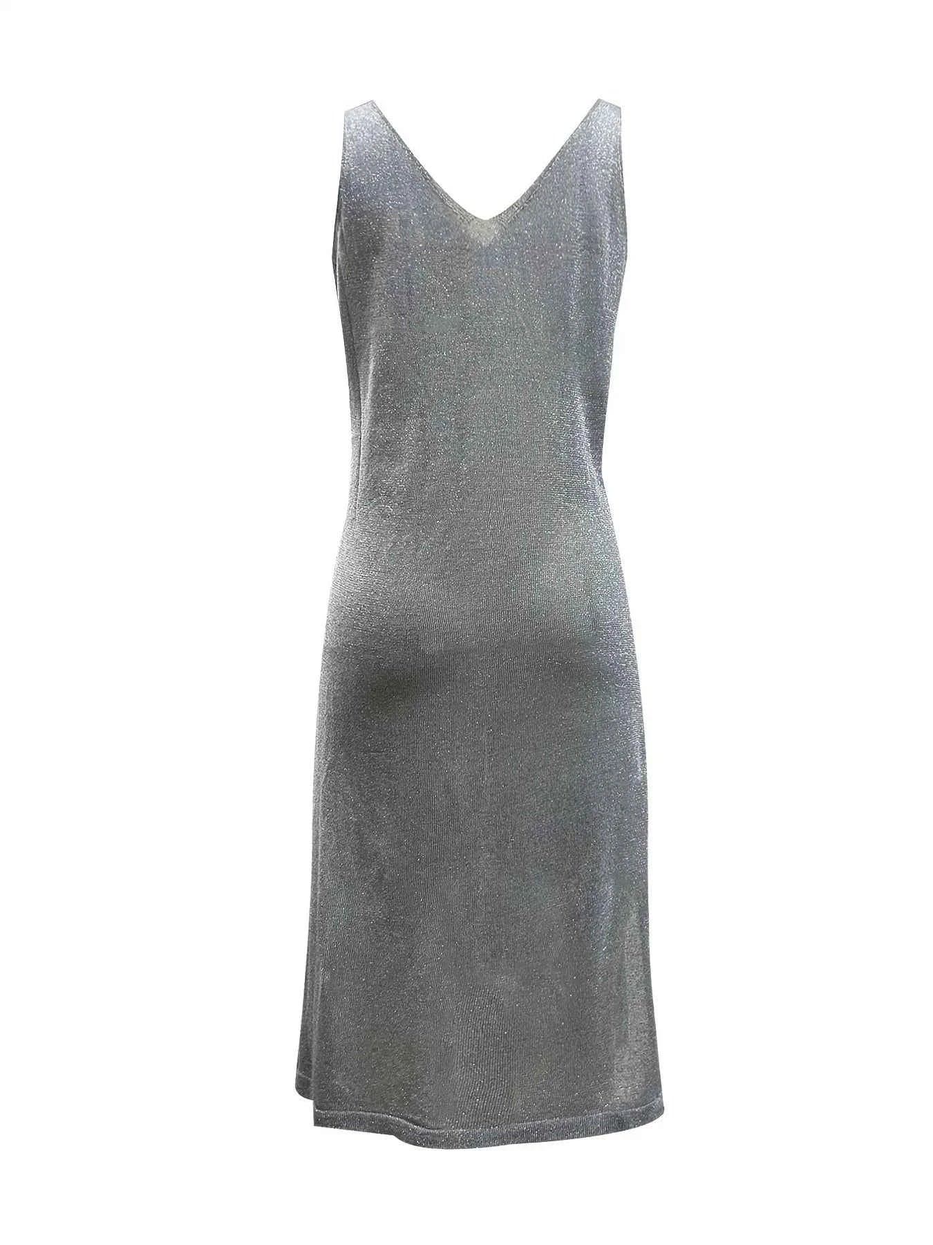 V-Neck Sleeveless Midi Dress