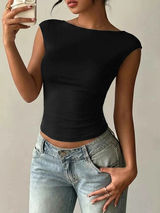 Lace Detail Cap-Sleeve T-Shirt