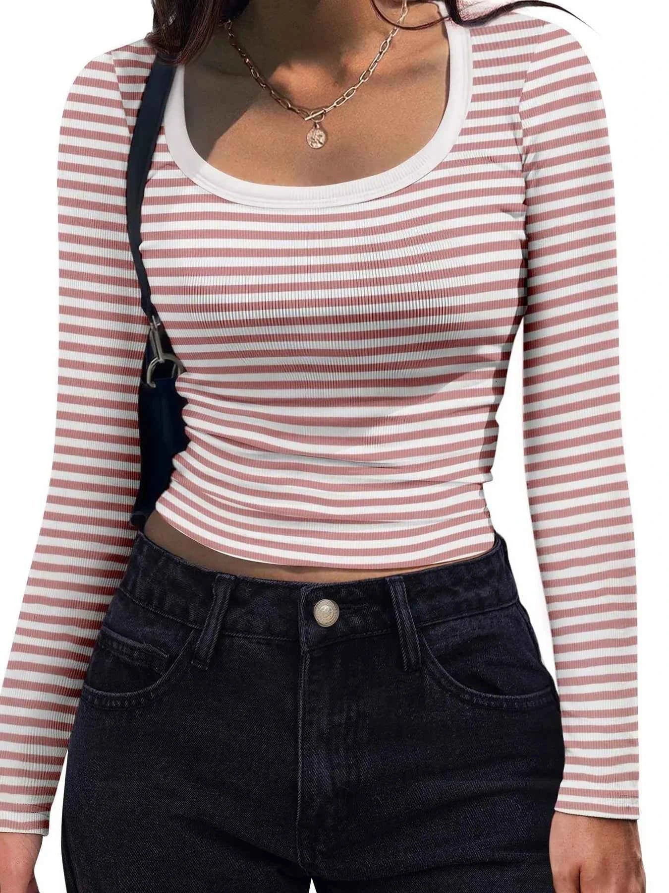 Striped Long Sleeve Scoop Neck T-Shirt