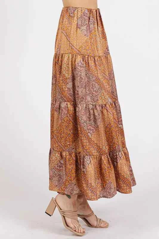 Mittoshop Paisley Patchwork Print Satin Maxi Skirt
