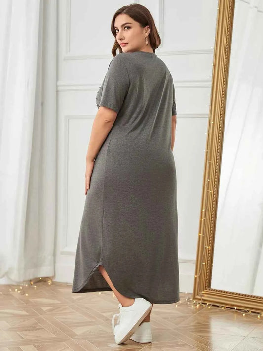 Plus Size Pocketed V-Neck Short Sleeve Lounge Dress