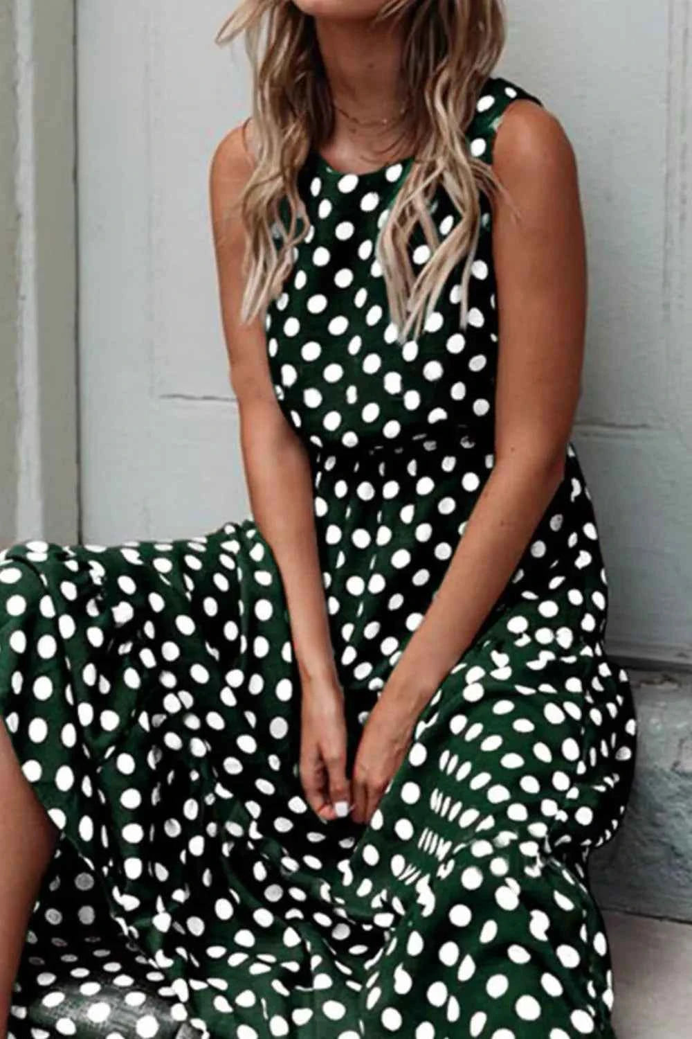 Sleeveless Polka Dot Casual Dress
