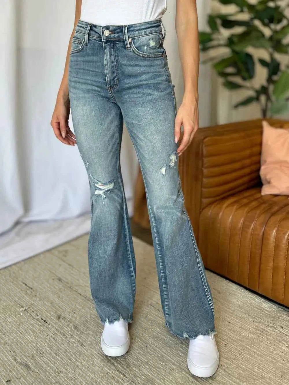 Judy Blue Full Size Medium Rise Tummy Control Destroy Flare