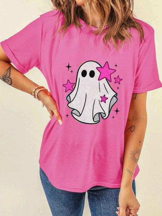 Ghost Graphic Halloween Round Neck T Shirt
