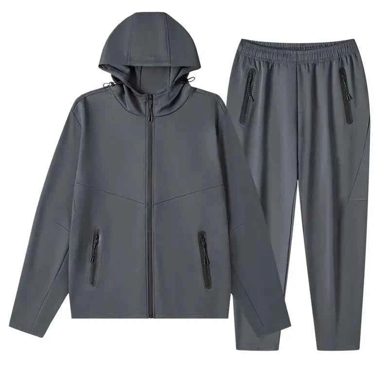 Men's Plus Size Drawstring Zip Up Hooded Top and Pants Set