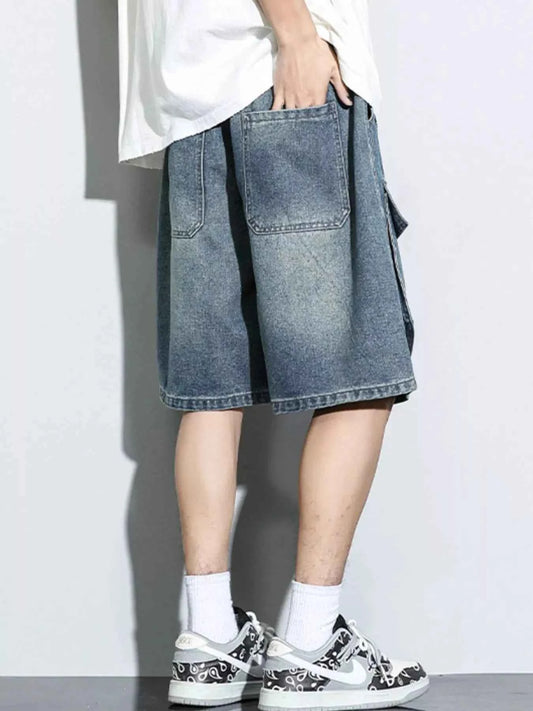 Men's Full Size Relaxed Fit Cargo Pocket Denim Shorts Plus Size